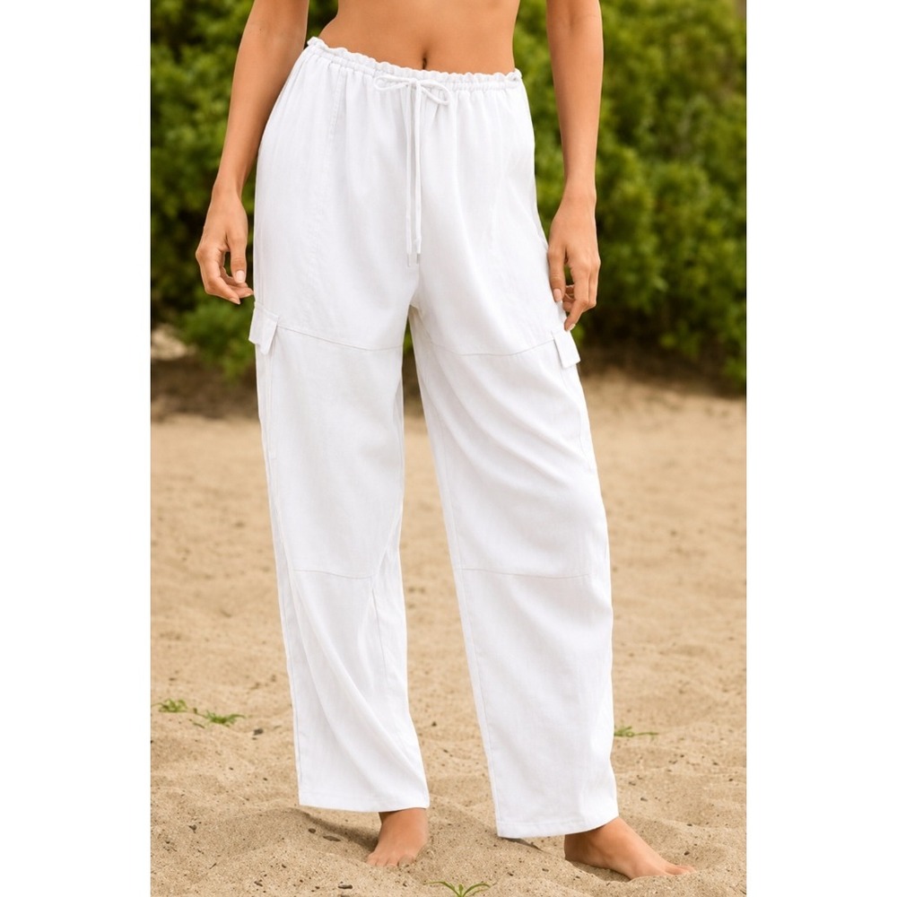 Sanctuary Cargo Pants Womens White Crinkle Drawstring Pockets Small $79